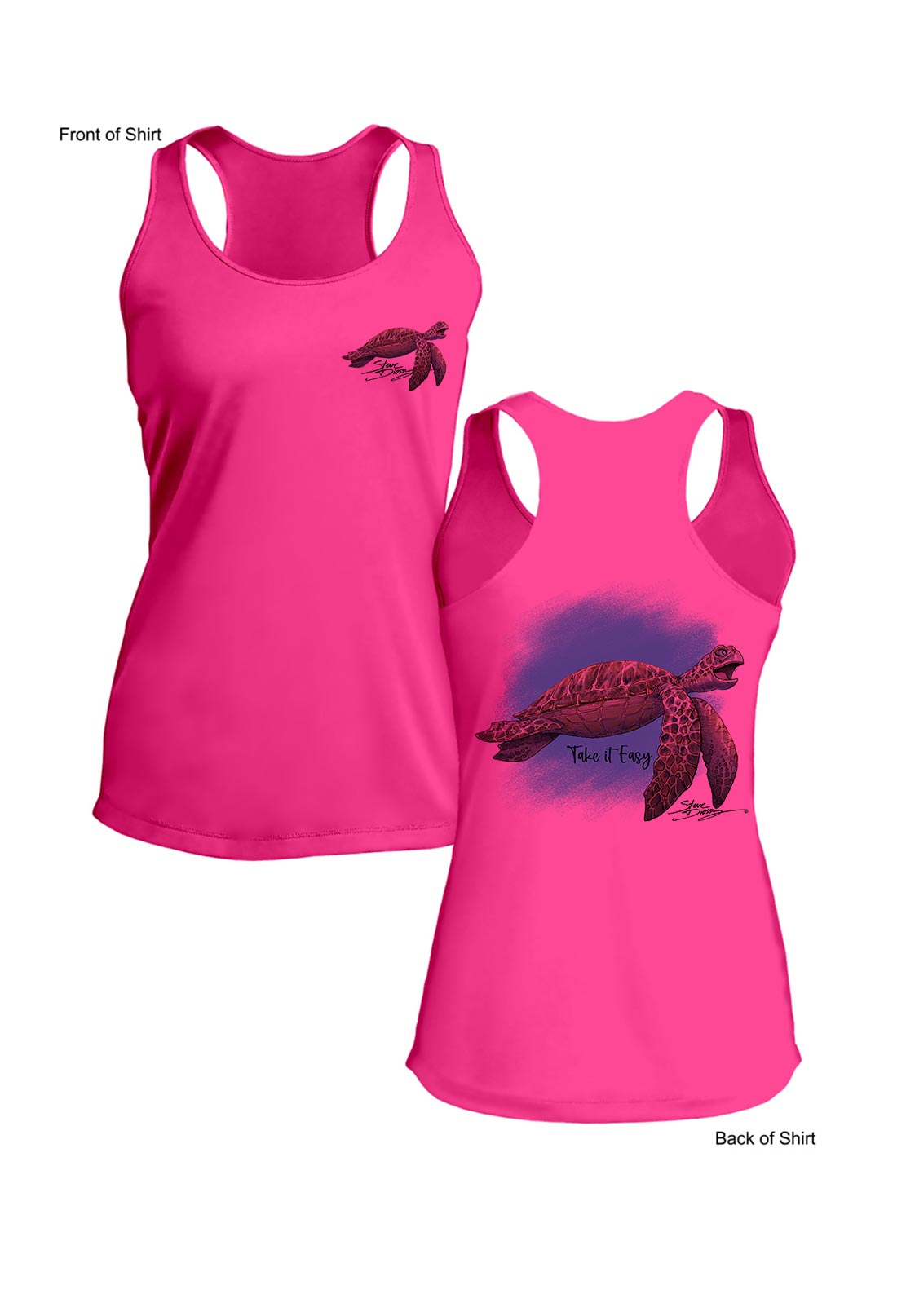 Take It Easy Turtle- Ladies Racerback Tank-100% Polyester
